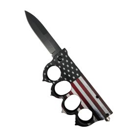 American Flag 5" Spring Assisted Knuckle Knife w/ Spikes & Window Breaker