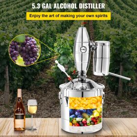 VEVOR 20L 5.3Gal Water Alcohol Distiller 304 Stainless Steel Alcohol Still Wine Making Boiler Home Kit with Thermometer for Whiskey Brandy Essential