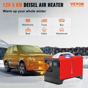 VEVOR Diesel Air Heater, 5KW 12V Parking Heater, Mini Truck Heater, Single Outlet Hole, with Black LCD, Remote Control, Fast Heating Diesel Heater