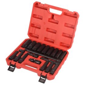 1/2" Drive Deep Impact Socket Set, 20Pcs Socket Set, 3',5',10' Extension Bars,3/8" to 1/2" Universal Joint