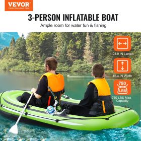 VEVOR Inflatable Boat, 3-Person Inflatable Fishing Boat, Strong PVC Portable Boat Raft Kayak, 45.6" Aluminum Oars, High-Output Pump