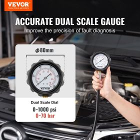 VEVOR Diesel Engine Compression Tester, 18 pcs Cylinder Pressure Test Tool Kit, with 0-1000 psi Gauge and Adapters