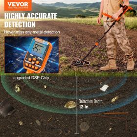 VEVOR Waterproof Metal Detector, 12" Coil, Professional Rechargeable Gold Detector