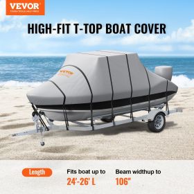 VEVOR T Top Boat Cover, 24'-26' Waterproof Trailerable T-Top Boat Cover, 600D Marine Grade PU Oxford, with Windproof Buckle Straps