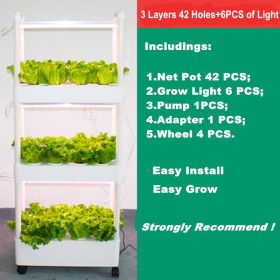 Home Complete Hydroponics System Kit 3 Layers 42 Pods with 6 PCS of Grow Light to Grow Strawberry/Lettuce/Cherry Tomato etc