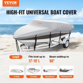 VEVOR Boat Cover, 17'-19' Trailerable Waterproof Boat Cover, 600D Marine Grade PU Oxford, with Motor Cover and Buckle Straps, for V-Hull, Tri-Hull