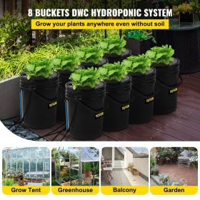 VEVOR DWC Hydroponic System, 5 Gallon 8 Buckets, Deep Water Culture Growing Bucket, Hydroponics Grow Kit with Pump, Air Stone and Water Level Device