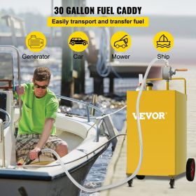 VEVOR 30 Gallon Fuel Caddy, Gas Storage Tank & 4 Wheels, with Manuel Transfer Pump, Gasoline Diesel Fuel Container for Cars, Lawn Mowers, ATVs, Boats