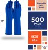 Disposable 14 Mil Blue Latex Gloves. Pack of 500 High Risk 3X-Large Glovs 12" Long with Textured Grid for Janitorial; Plumbing; Painting; Automotive;