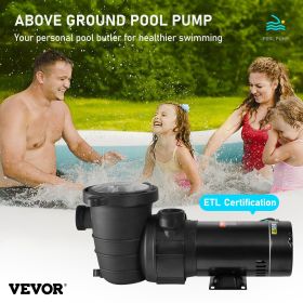 VEVOR Swimming Pool Pump 2.0HP 115V 1500W, Single Speed Pumps for Above Ground Pool, Powerful Self Primming Pool Pumps w/ Strainer Basket