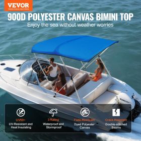 VEVOR 3 Bow Bimini Top Boat Cover, 900D Polyester Canopy with 1" Aluminum Alloy Frame, Waterproof and Sun Shade, Includes Storage Boot, 4 Straps