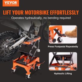 VEVOR Hydraulic Motorcycle Lift Table, 350 LBS Capacity Motorcycle Scissor Jack Lift with Wide Deck, J-hooks, 4 Wheels