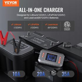 VEVOR Smart Battery Charger, 35-Amp, Lithium LiFePO4 Lead-Acid (AGM / Gel / SLA) Car Battery Charger with LCD Display