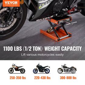 VEVOR Motorcycle Lift, 1100 LBS Motorcycle Scissor Lift Jack with Wide Deck & Safety Pin, 3.7"-13.8" Center Hoist Crank Stand