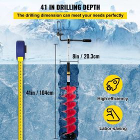 VEVOR Ice Drill Auger, 8'' Diameter Nylon Ice Auger, 41'' Length Ice Auger Bit, Auger Drill w/ 14'' Adjustable Extension Rod, Rubber Handle