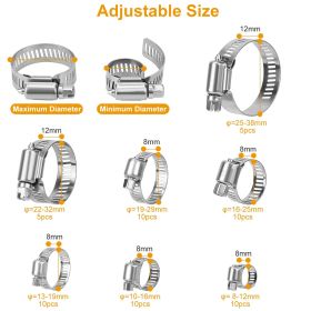 60Pcs Hose Clamp Set Stainless Steel Adjustable Worm Gear Assortment Pipe Tube Hose Clip Kit For Plumbing Automotive Mechanical