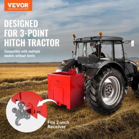 VEVOR Ballast Box 3 Point Category 1 Tractor, 800lbs Capacity Hitch Ballast Box, for 2'' Hitch Receiver, Tractor Ballast Box with 5cu.ft Volume