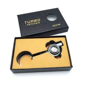 Automotive Turbine Keychain Metal Creative Luminous LED (Color: Boxed silver)