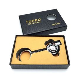 Automotive Turbine Keychain Metal Creative Luminous LED (Color: Boxed bright silver)