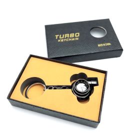 Automotive Turbine Keychain Metal Creative Luminous LED (Color: Boxed black)