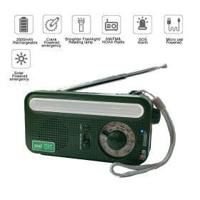 Emergency Radio Hand Crank Solar; Portable Weather Radio With AM/FM/WB/NOAA; Bright Flashlight; SOS Alarm; Reading Lamp; 2000mAh Cell Phone Charger Fo (Color: Black)