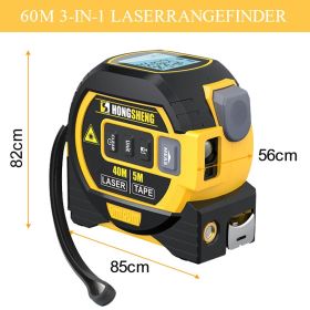 3 In 1 Laser Tape Measure Rangefinder 5m Tape Ruler Infrared High-precision Intelligent Electronic Ruler Building Distance Meter (Ships From: China, Color: 3 In 1 Laser- 60m)