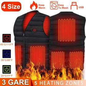 Heat Jacket Vest 3 Heating Gear Adjustable USB Heated Vest Warm Heat Coat Vest w/ 5 Heating Pads For Men Women Winter Outdoor Activity (size: XL)